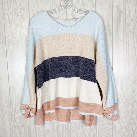 Soft Surroundings Sweaters - Soft Surroundings | Lisbeth Chenille Striped V Neck Sweater Size Petite XL